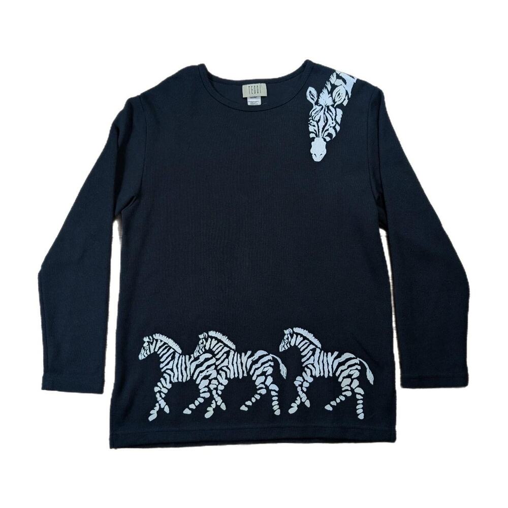 TEDDI BLACK AND WHITE ZEBRA RIBBED KNIT BLOUSE